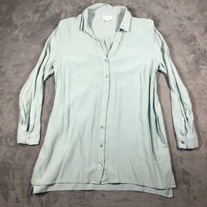 J Jill Button Front Tunic Blouse Women Sage Green Size Small Collared Pockets